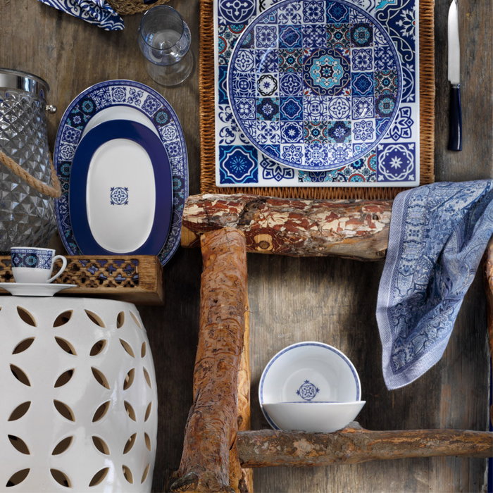 Hermia Vajilla de Porcelana de 24 Piezas en Azul Marino y Turquesa
